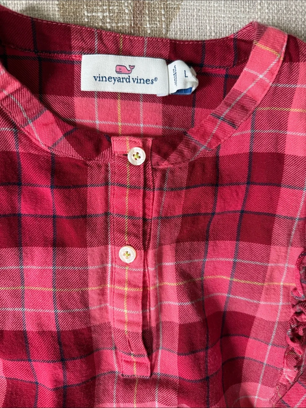 Vineyard Vines Girls' Plaid Ruffle-Trim Long-Sleeve Top